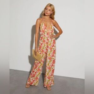 Low V-Neck Floral Jumpsuit